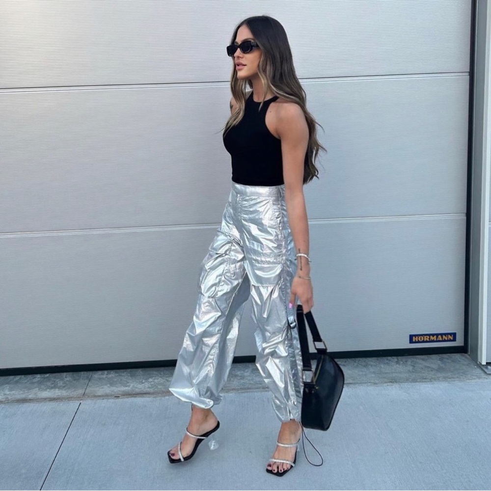 ZARA Shiny Cargo Pants New